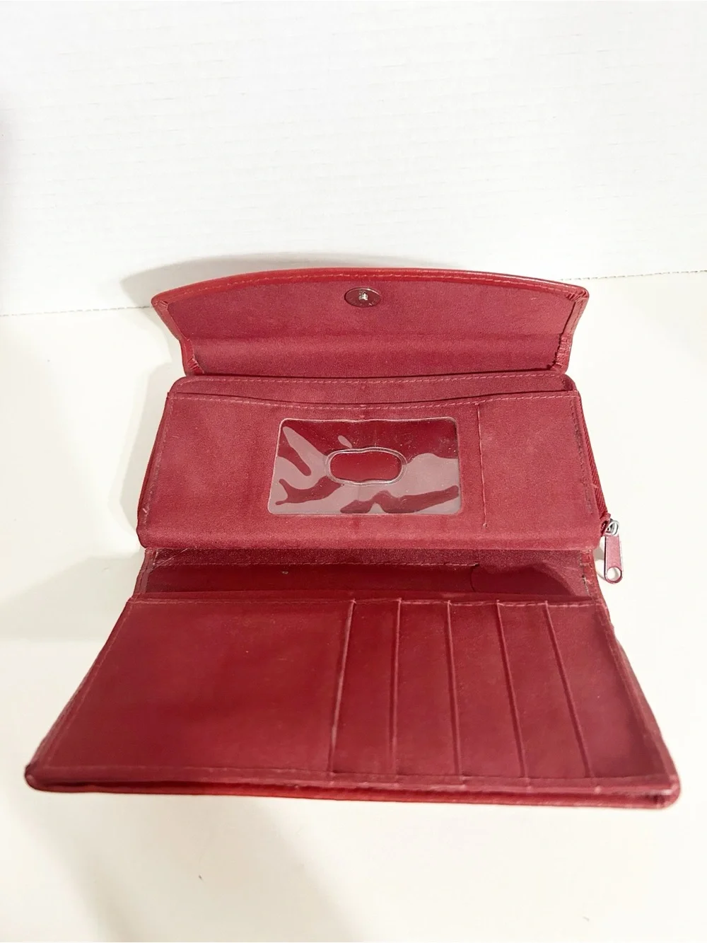 DOPP Genuine Leather Long Bifold Envelope Style Wallet Clutch Red Smooth Leather